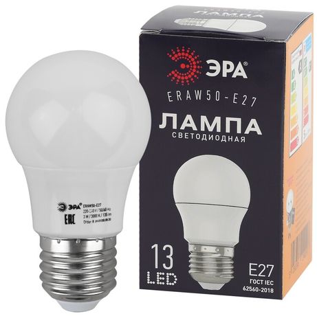Лампа светодиодная для Белт-Лайт диод. груша бел., 13SMD, 3W, E27, ERAW50-E27 ЭРА LED A50-3W-E27 - Б0049582