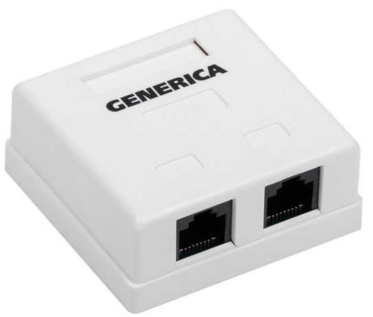 Розетка информационная настенная RJ45 категории 5Е UTP 2 порта GENERICA - CS2-1C5EU-22-G IEK