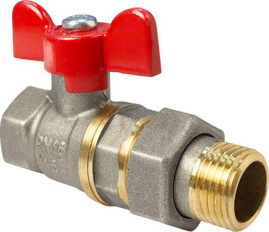 Кран шаровой латунный с американкой никел. покрытие ВН/НР ручка-бабочка 1дюйм (24/6) VALFEX VF.227.NB1.100