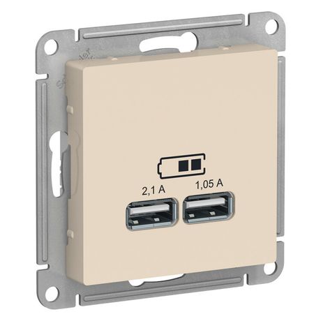 Розетка ATLASDESIGN USB 5В 1 порт x 2,1 А 2 порта х 1,05 механизм бежевый - ATN000233 APC