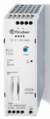 Импульсный источник питания, вход 120...240В AC/220В DC, выход 24В 120Вт, компактный, степень защиты IP20, упаковка 1шт. - 781B12302403PAS FINDER