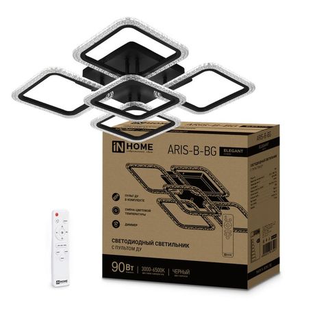 Светильник светодиодный ELEGANT ARIS-B-ВG 90Вт 230В 3000-6500K 7000Лм 557х557х115мм пульт ДУ черный IN HOME - 4690612043241