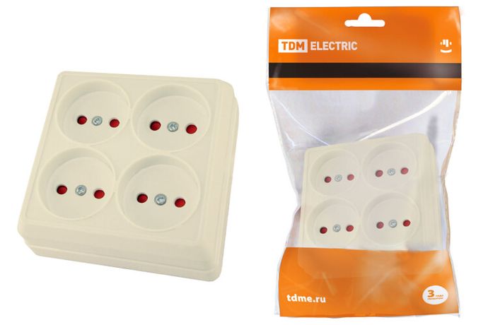 Розетка четырехместная 2П открытой установки IP20 10A с защитными шторками сл.кость "Ладога" | SQ1801-0221 TDM