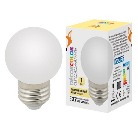 Лампа светодиодная LED-G45-1W/3000K/E27/FR/С 1Вт шар матовая 3000К тепл. бел. E27 декоративная (упак. картон) Volpe UL-00006560 Uniel