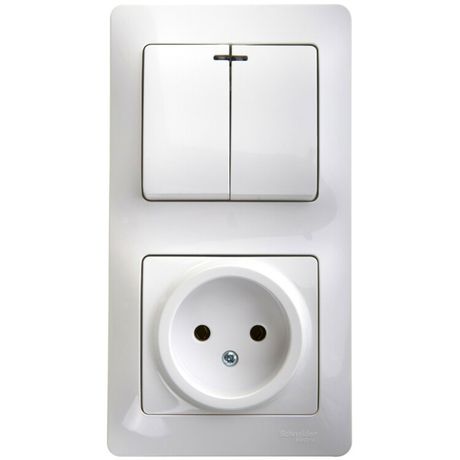 Блок комбинированный Glossa (розетка + 2-кл. выкл. с подсветкой) бел. SE GSL000173 APC