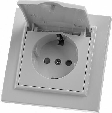 Розетка 1-местная с/з с крышкой, серия Эрна, белый, - PST16-9012-01 FERON 39052