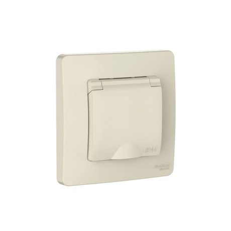 Розетка 1-м СП Blanca 16А IP44 250В с заземл. защ. шторки крышкой молочн. SE BLNRS441112 APC