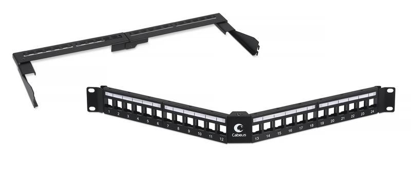 Угловая модульная патч-панель 19" 24 порта 1U для неэкранированных модулей с задним кабельным организатором (без модулей) | 798 Cabeus PLB-24-CON 7983c