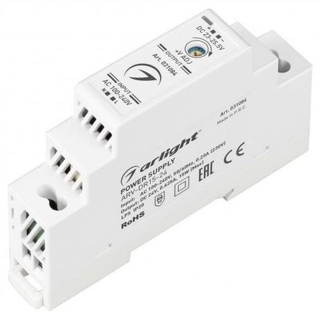 Блок питания ARV-DR15-24 (24V, 0.63A, 15W) (Arlight, IP20 DIN-рейка) | 031084 Arlight