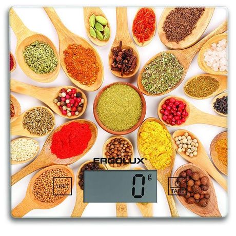 Весы кухонные ELX-SK01-С11 яркие приправы (до 5кг 150х150мм) Ergolux 14361