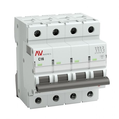 Выключатель автоматический четырехполюсный AV-6 16А C 6кА AVERES | mcb6-4-16C-av EKF