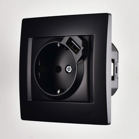 Розетка 1-м СП Karina 16А с заземл. заряд. устройством USB механизм черн. бархат LEZARD 707-4288-181