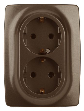 Розетка однофазная двойная скрытого монтажа, в рамку с заземлением со шторками бронза 16А 250В IP20 автоматические (безвинтовые) зажимы 12-2108-13 Эра 12 - Б0036449