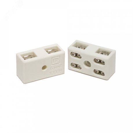Клемма керамическая латунь 6 мм² 2 пары на 8 контактов для разветвления с крепежным отверстием (5 шт/уп) | PR08.7164 Промрукав Строитель