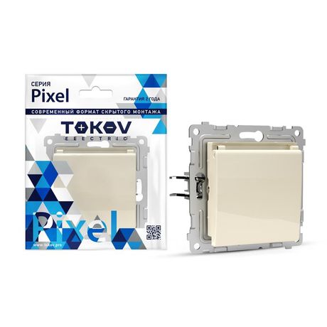 Розетка 1-м СП Pixel 16А IP20 с заземл. защ. шторки крышкой механизм беж. TOKOV ELECTRIC TKE-PX-R1ZSW1-C02