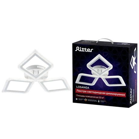 Люстра потолочная светодиодная диммируемая, LOSANGA, с ДУ, 3 режима, 622x572x75мм, 72Вт, 2700К/4200К/6400К, 22м, белый, 52927 3, Ritter