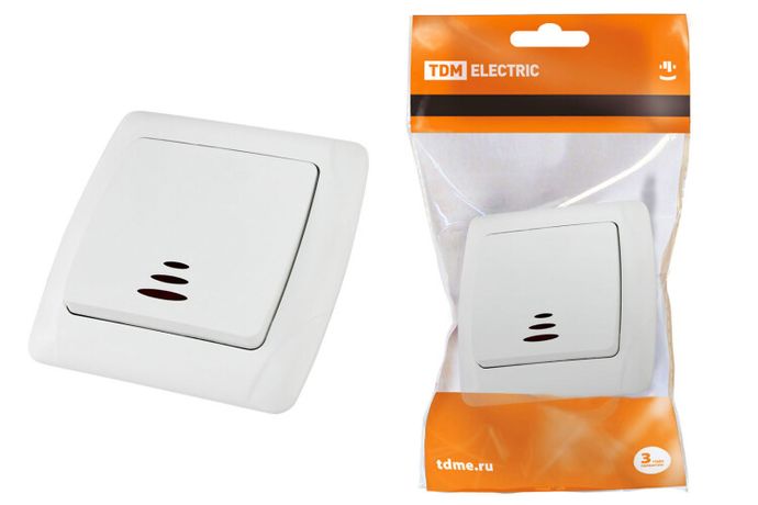 Выключатель одноклавишный с подсветкой 10А белый ''Онега'' - SQ1805-0004 TDM