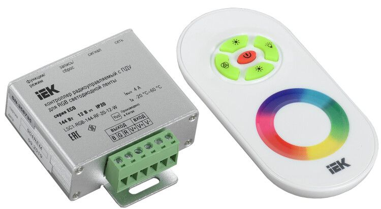Контроллер с ПДУ радио RGB 3 канала 12В 4А 144Вт белый | LSC1-RGB-144-RF-20-12-W IEK