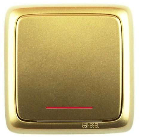 Переключатель одноклавишный наружный с изоляционной пластиной индикацией золото 16А - ВА16-164-07 HEGEL