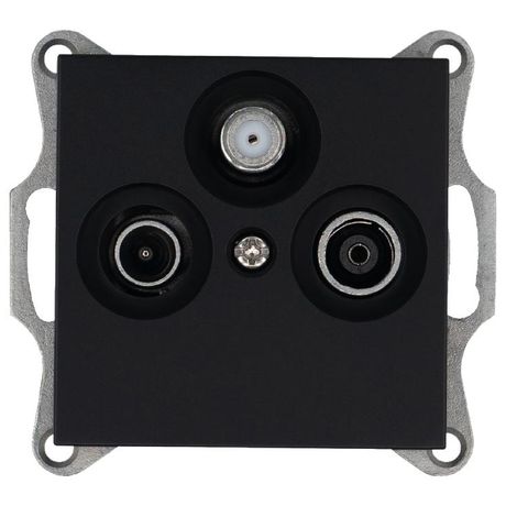 Розетка телевизионная проходная TV + FM SAT 3-м Ф9.5мм механизм черн. матов. soft touch Jasmart G6207PB