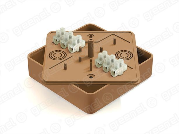 Коробка распределительная для о/п 100х100х29мм с клеммной колодкой ЗВИ-10 (2,5-6мм2) 6 клемм, IP40, цвет -ОРЕХ (42шт) | GE41219-14 GREENEL