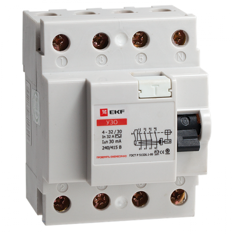 Выключатель дифференциального тока (УЗО) 4п 16А 30мА тип AC (электромех.) EKF elcb-4-16-30-em