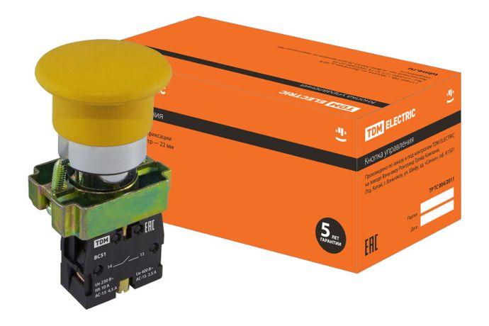 Кнопка BС51 "Грибок" без подсветки желтый 1з | SQ0704-0045 TDM