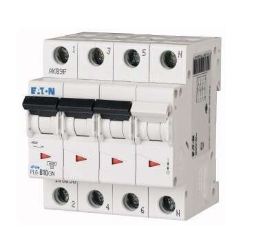 Автоматический выключатель 10А, кривая отключения D, 3+N полюс, отключающая способность 6 кА PL6-D10/3N - 165031 EATON
