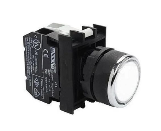 Кнопка с подсветкой-светодиод (1HO) 12-30В перем. и пост. тока бел. EMAS B150DB