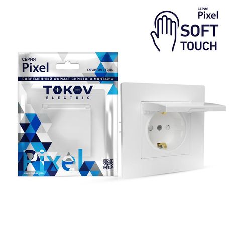 Розетка 1-м СП Pixel 16А IP20 с заземл. защ. шторки крышкой механизм айс TOKOV ELECTRIC TKE-PX-R1ZSW1-C34