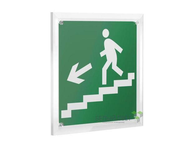Знак безопасности PT-17176.E14"Напр. к эвакуац. выходу по лестн. вниз (лев.)" Белый свет a20663 BS