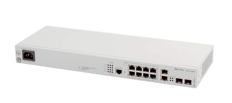 Коммутатор Ethernet 8 портов 10/100/1000Base-T с поддержкой PoE+ и 2 порта 1000Base-X (SFP) L3 220В AC ELTEX MES2308P