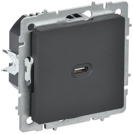 Розетка СП BRITE РЮ12-1-БрГ USB C 65Вт высокоскор. заряд. графит IEK BR-U13-065-K53