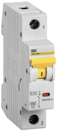 Выключатель автоматический однополюсный ВА47-60M 1Р 20А 6кА B KARAT | MVA31-1-020-B IEK