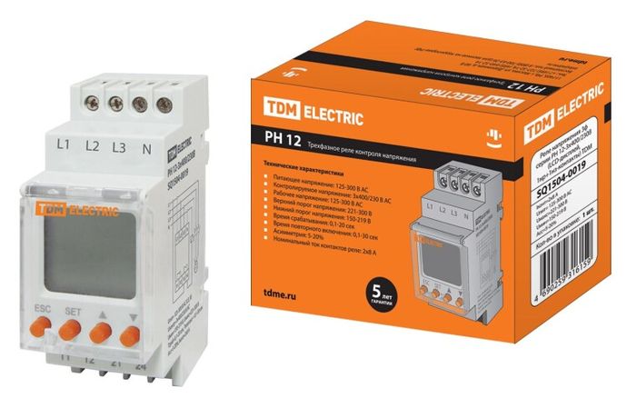 Реле напряжения РН 12-3х400/230В (LCD-дисплей, 1нр+1нз-контакты) | SQ1504-0019 TDM