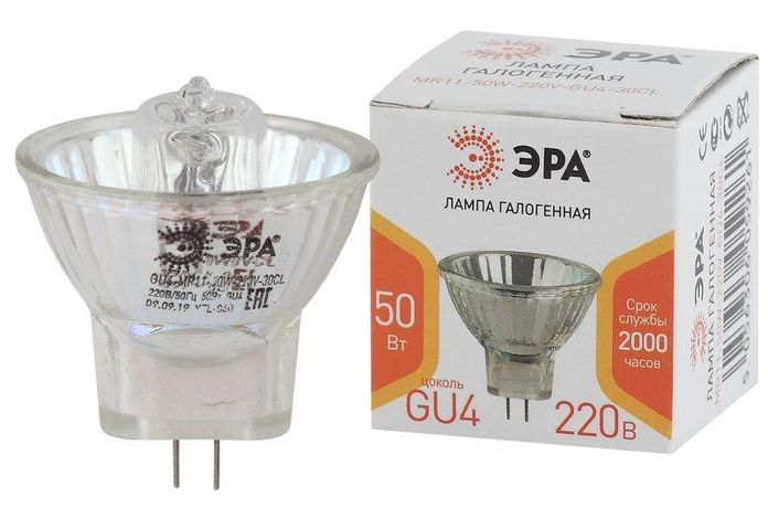 Лампа светодиодная GU4-MR11-50W-220V-30 CL (галоген софит 50Вт нейтр GU4) (10/300/12000) - Б0044095 ЭРА