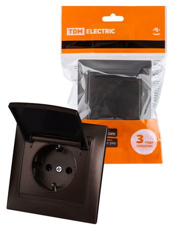 Розетка 2П+З 16А 250В IP44 с крышкой шоколад "Лама" | SQ1815-0526 TDM