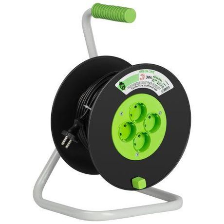 Удлинитель силовой ЭРА GREEN LINE KAT-2x0.75-30m Greenline на катушке пластик 4 розетки без заземления 30м ПВС 2x0.75мм2 | Б0065140