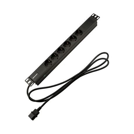 Блок распределения питания для 19дюйм шкафов; горизонт.; 6 розеток СЕЕ 7/4; 10А; без выключателя; вилка C14; шнур 2м; корпус алюм. Rexant 04-0301-1 MEET