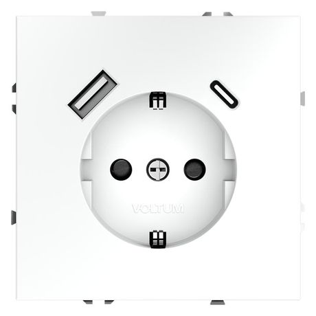 Розетка 1-м СП S70 16А с USB A+С заземл. защ. шторки механизм бел. матов. Voltum VLS040502 Voltum арт. VLS040502