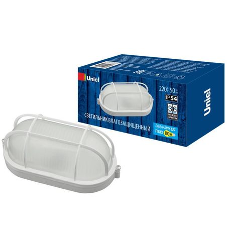 Светильник влагозащищенный под лампу Е27 UWL-O02 100W/E27 IP54 WHITE Овал/Решетка - UL-00006774 Uniel
