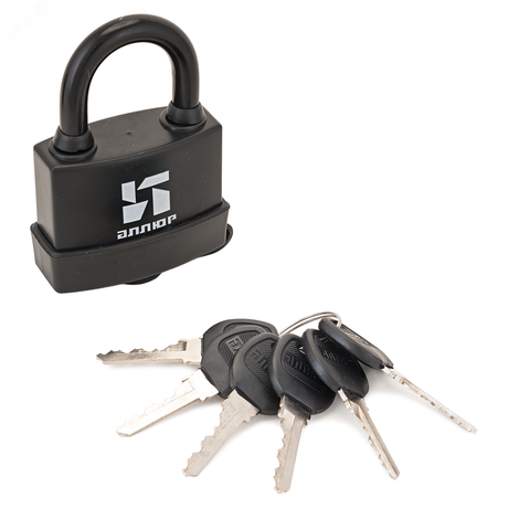 Замок навесной всепогодный с увеличенным количеством ключей, АЛЛЮР ВС1Ч-376П черный - 6777 ПТК