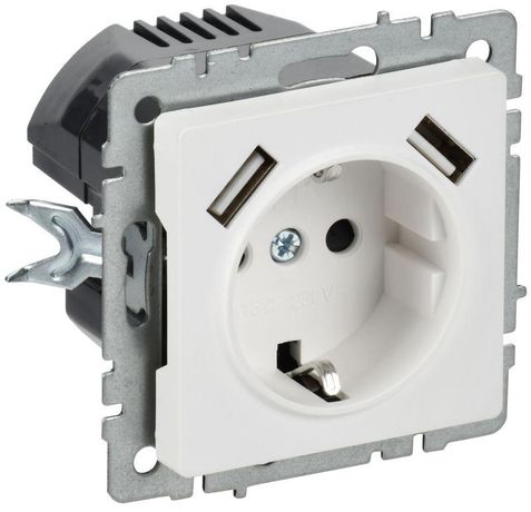 Розетка BRITE РЮш10-2-БрАБ 16А с USB A+A 3.1А заземл. защ. шторки механизм арктич. бел. IEK BR-R14-16-U21-D31-K91
