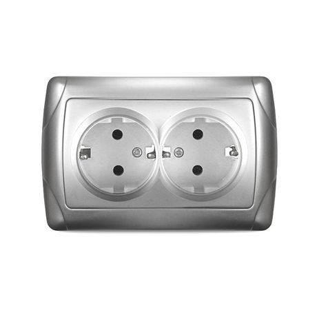 Маргарита розетка двухместная с/з, с/у, 16А, 220В, серебро (еврослот) - М0128-S Союз