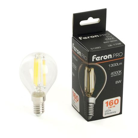 Лампа светодиодная LED 8вт Е14 белый шар FILAMENT Feron.PRO - LB-1708 51260