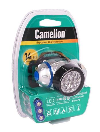 Фонарь налобный LED 5312-14F4 (14LED 4 режима; 3хR03 в комплекте; метал.) Camelion 7536