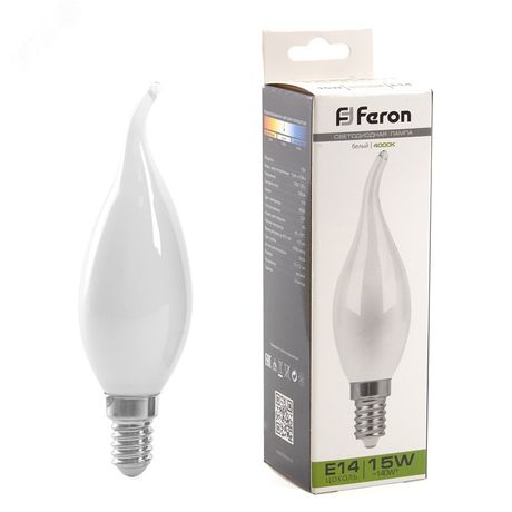 Лампа светодиодная LED 15вт Е14 белый матовая свеча на ветру FILAMENT - LB-718 38262 FERON