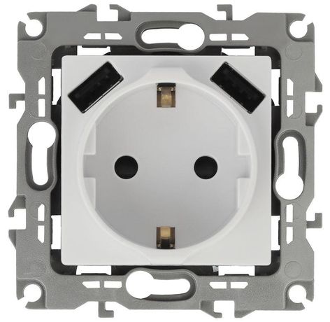 Розетка 2P+E 16A-250В, штор. с 2xUSB 5В-3А, Эра Elegance, белый 14-4109-01 - Б0047867