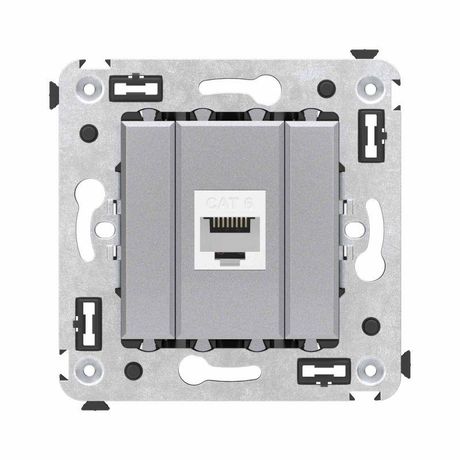 Компьютерная розетка RJ-45 без шторки в стену, кат.6 одинарная, "Avanti", "Закаленная сталь" | 4404693 DKC ДКС