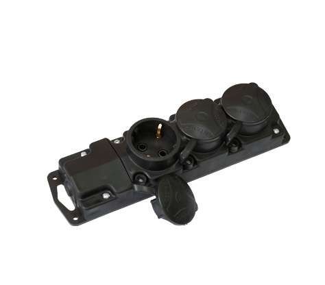 Розетка 3-м 16А 250В электрич. штепс. с заземл. IP44 черн. каучук БЕЛТИЗ Р16-381 Bylectrica